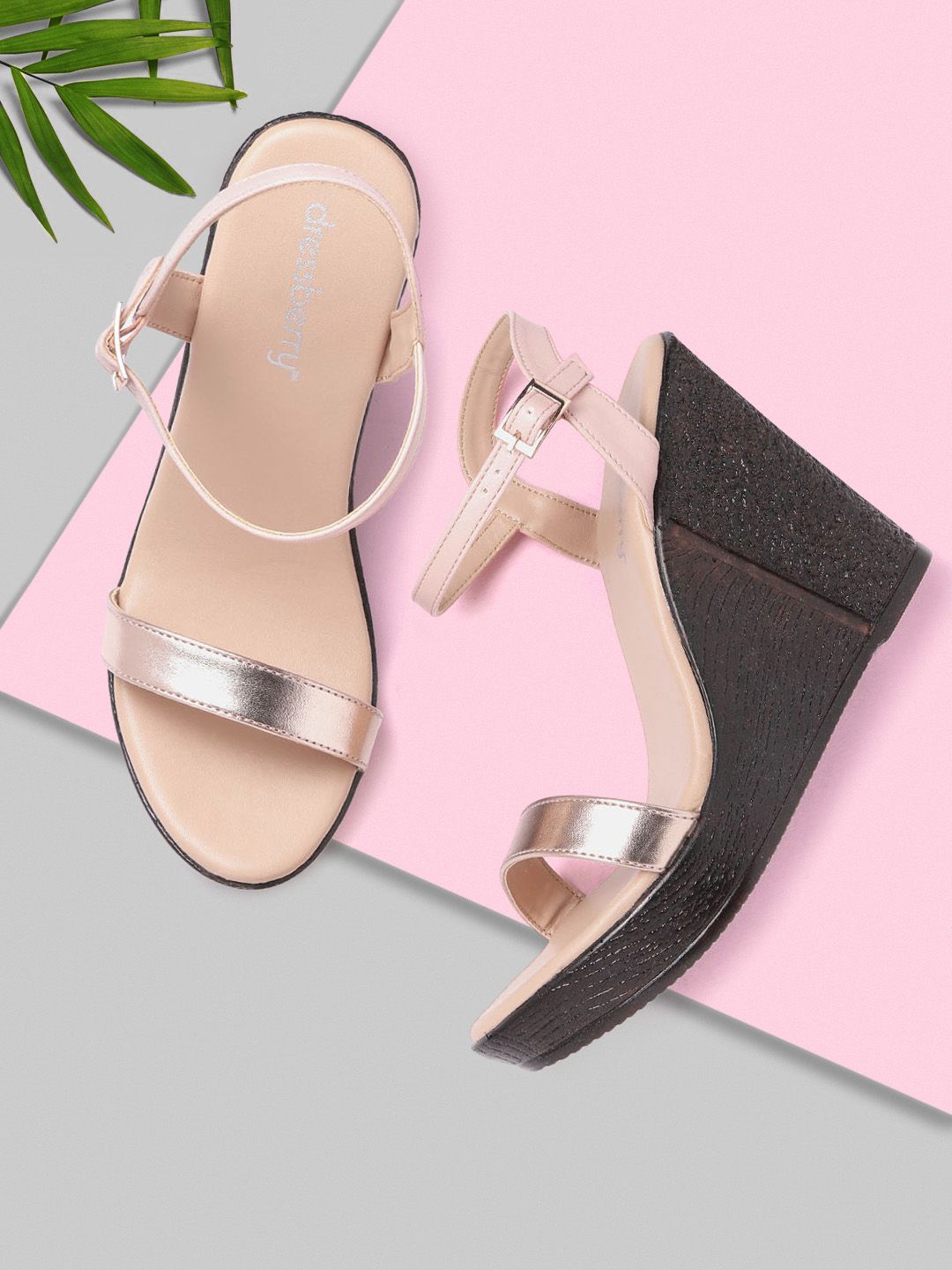 DressBerry Rose Gold-Toned & Peach-Coloured Solid Wedges Price in India