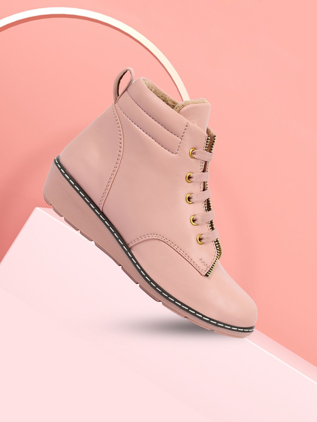 Alishtezia Women Pink PU Flat Boots Price in India