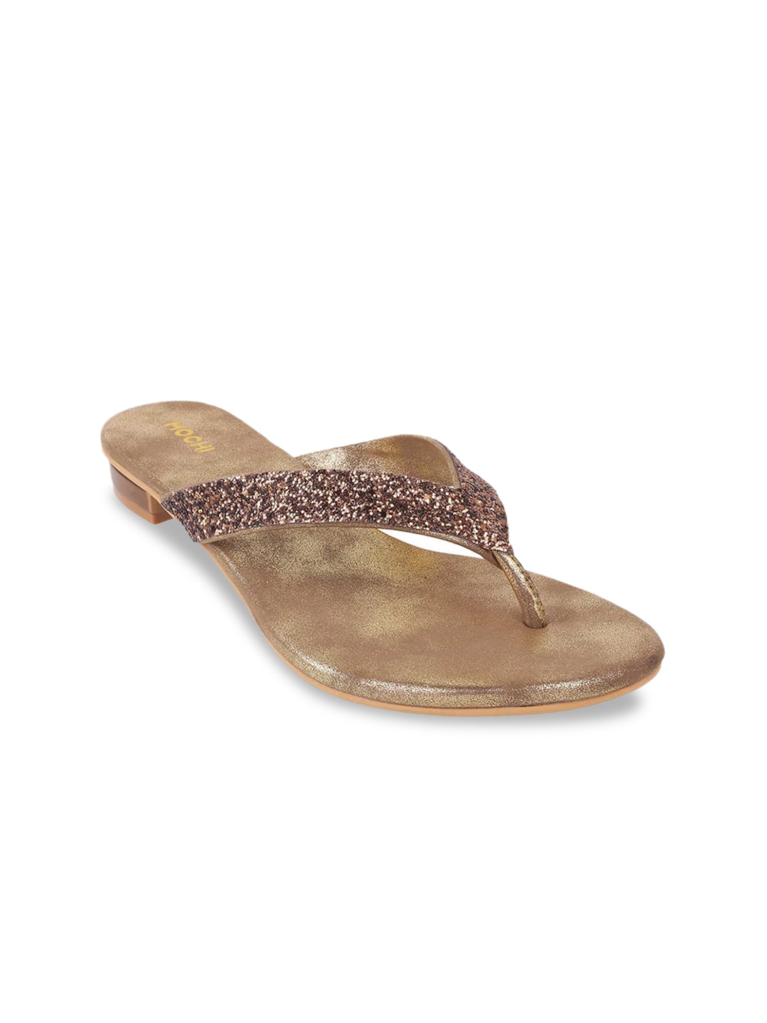 Mochi Women Gold-Toned Embellished Open Toe Flats Price in India