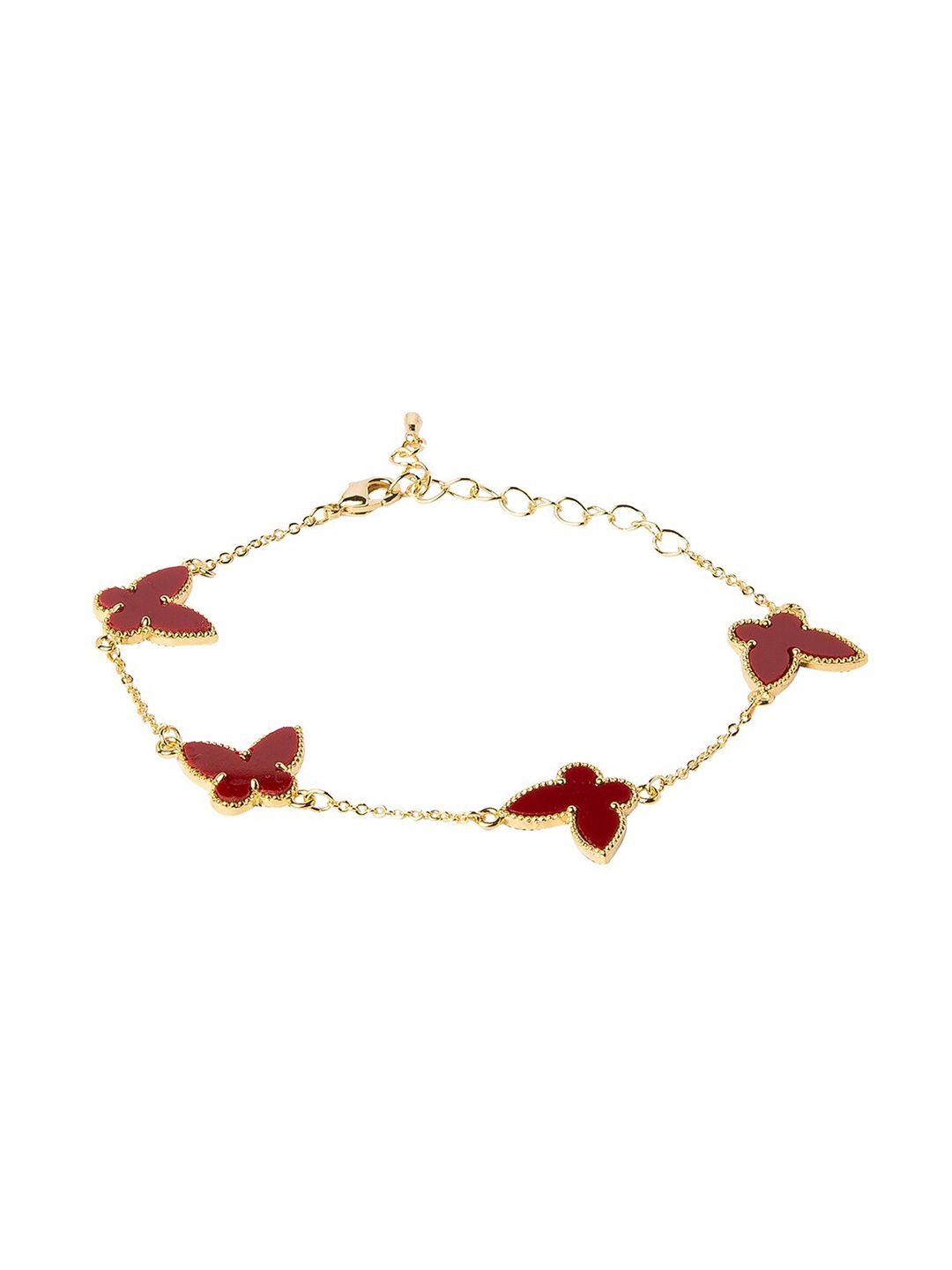 Moon Dust Women Gold & Red Flower Gold-Plated Enamelled Charm Bracelet Price in India