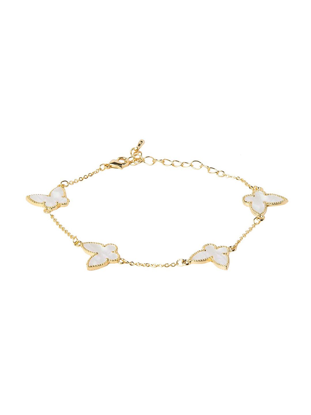 Moon Dust Women Gold-Toned & White Brass Mother of Pearl Enamelled Charm Bracelet Price in India
