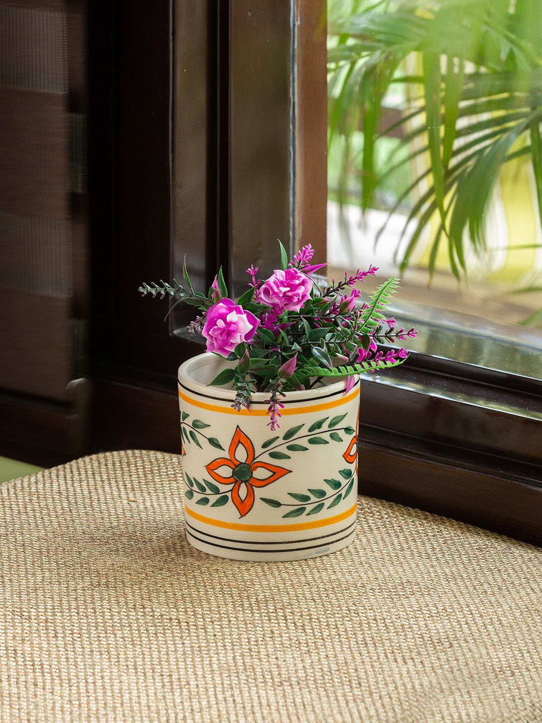 ExclusiveLane White & Green Handpainted & Handcrafted Ceremic Table Planter Price in India