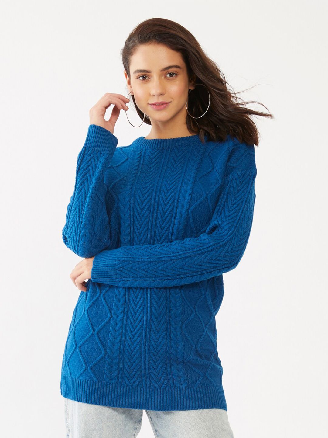 Zink London Women Blue Solid Oversized Sweater Price in India