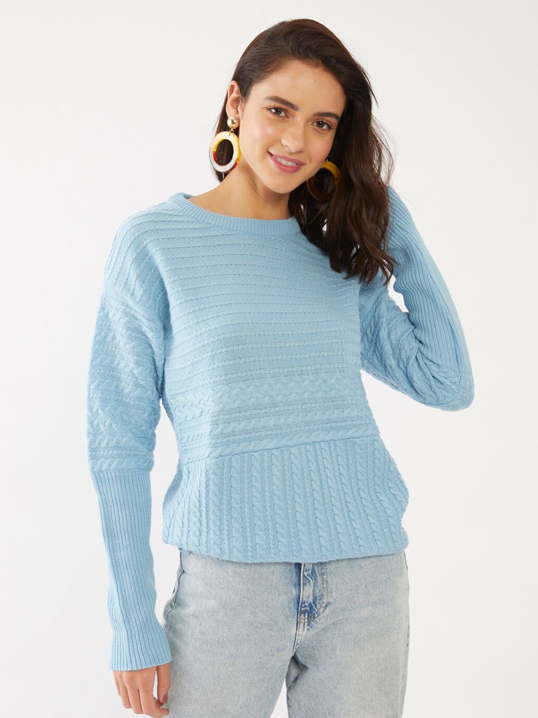 Zink London Women Blue Cable Knit Cardigan Price in India