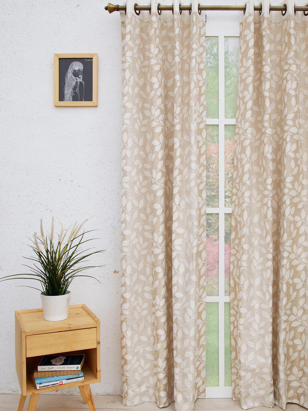 Ariana Brown & Off White Floral Room Darkening Long Door Curtain Price in India