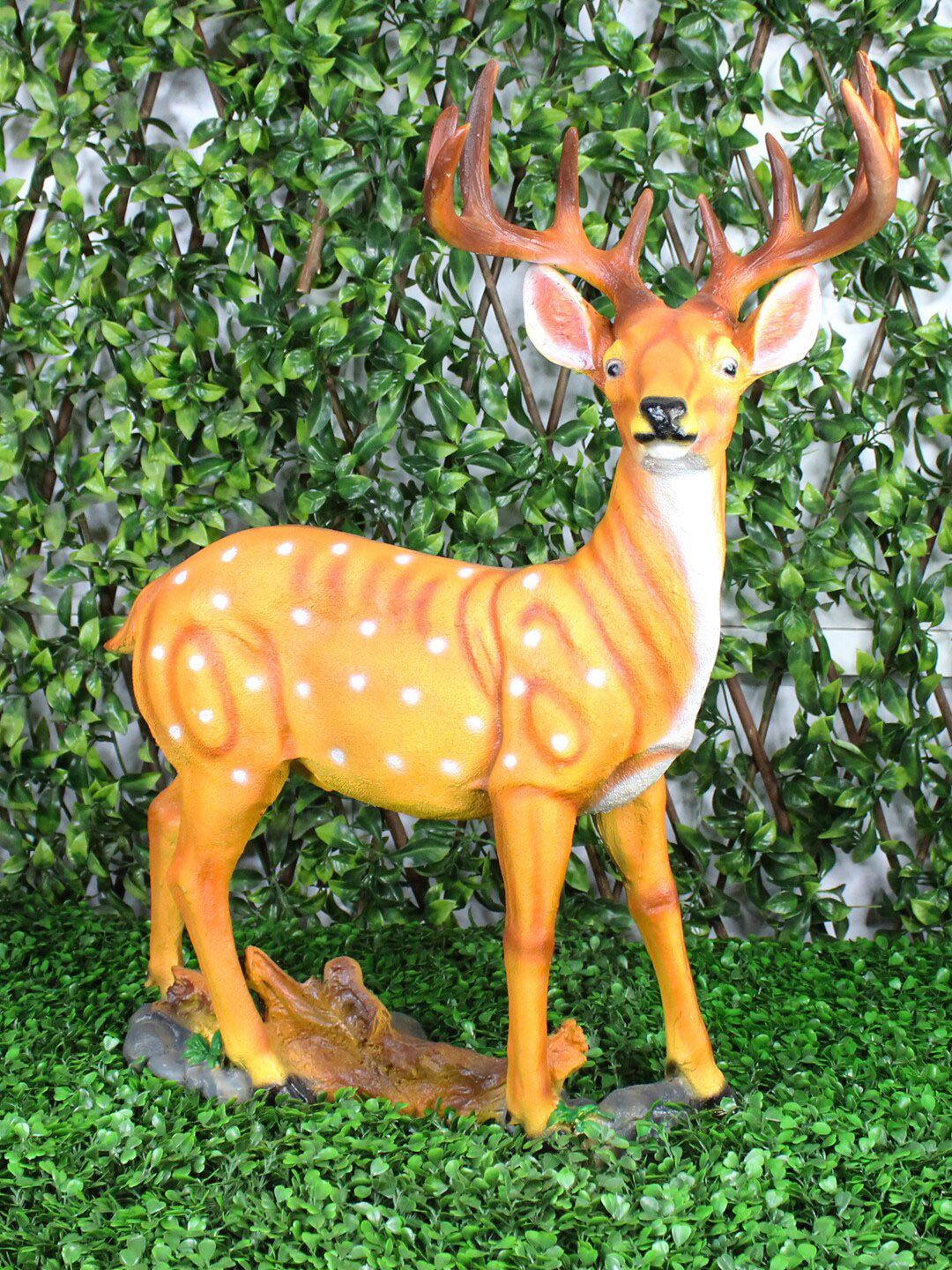 Wonderland Yellow & Brown Resin Deer With Horns Garden Accessory Price in India
