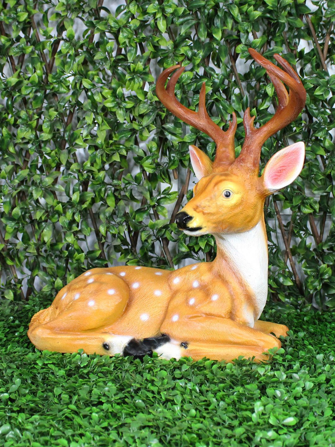 Wonderland Brown & White Deer With Horns Resin Garden Accessory Price in India