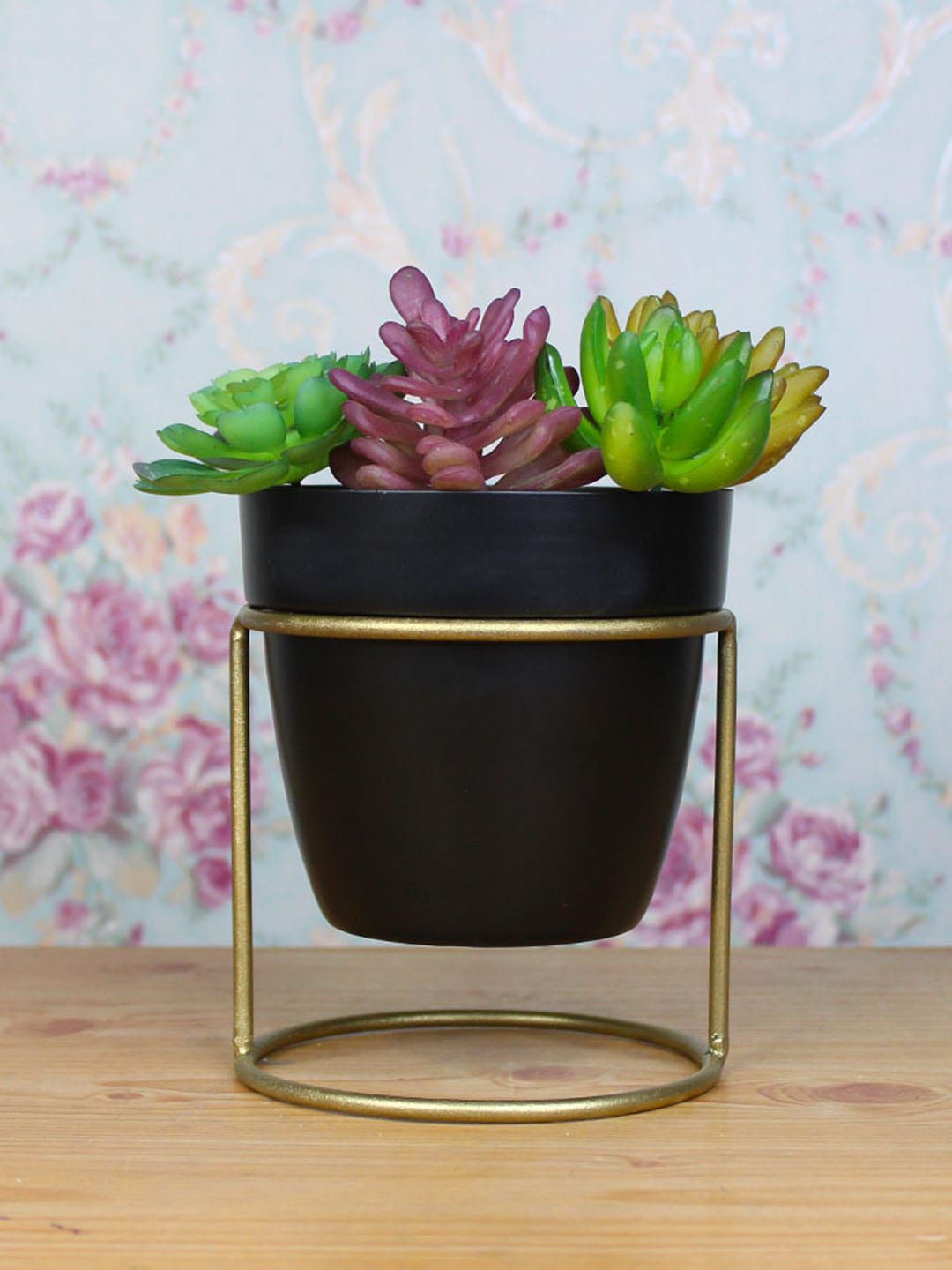 Wonderland Black & Gold-Toned Solid Planter With Stand Price in India