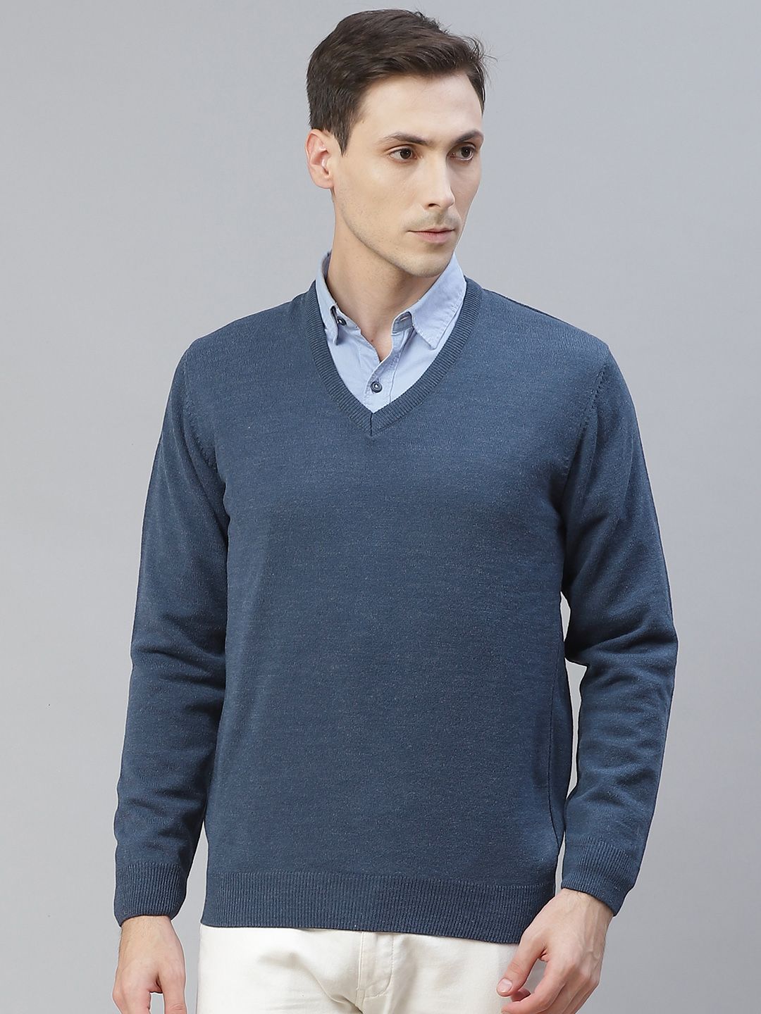Pierre Carlo Men Blue Solid Pullover