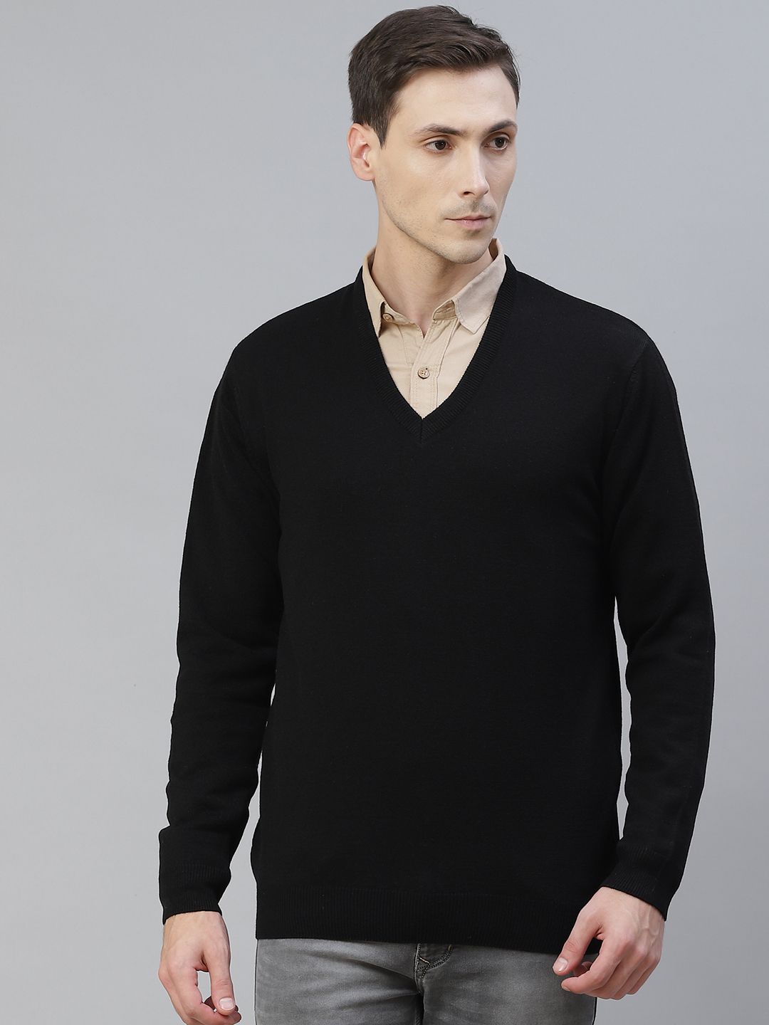 Pierre Carlo Men Black Solid Pullover