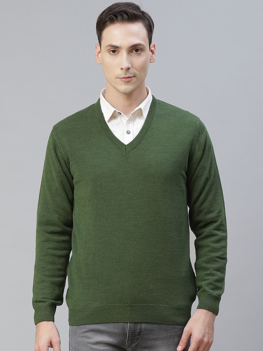 Pierre Carlo Men Green Solid Pullover