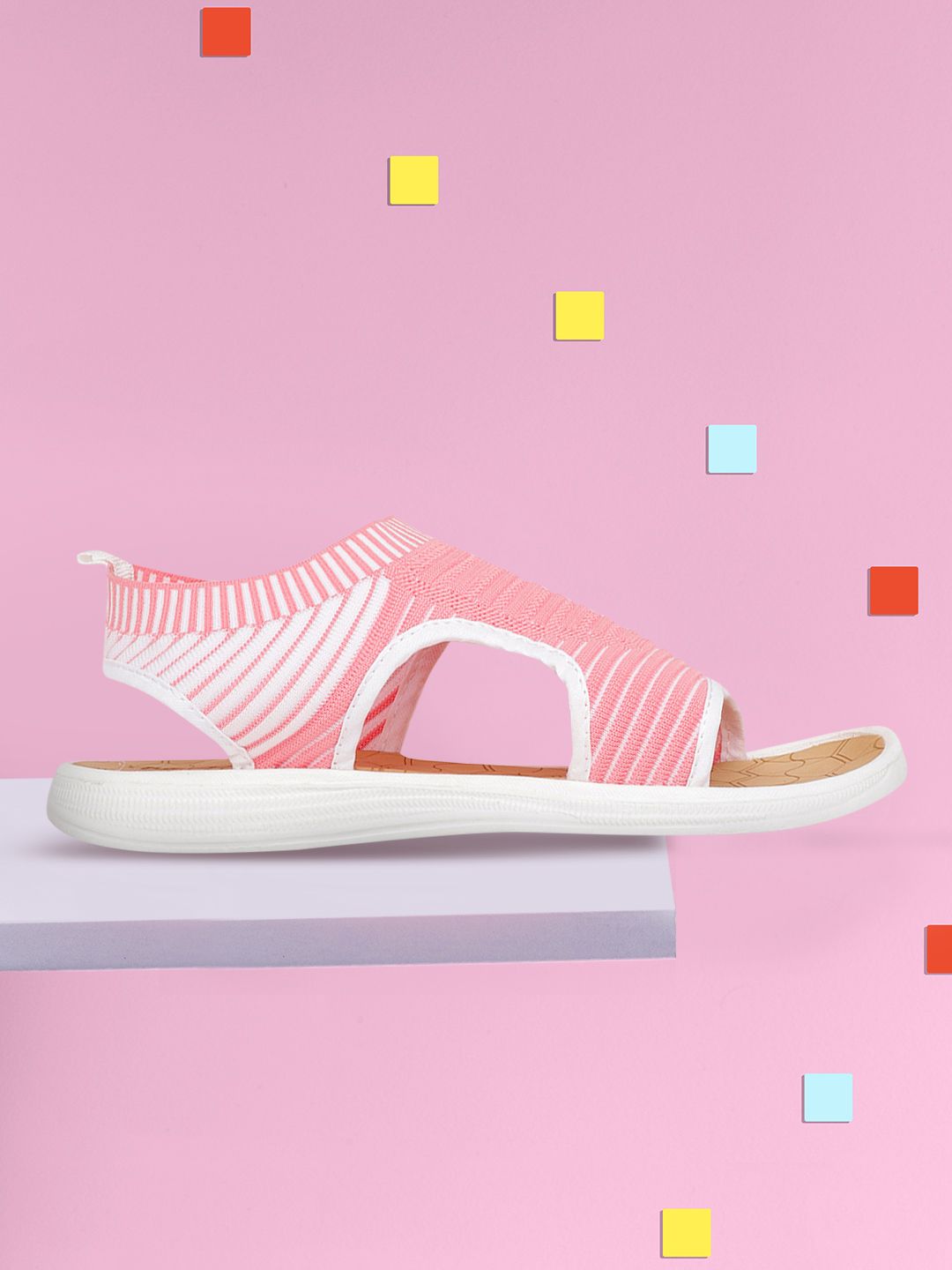 DressBerry Women Pink & White Self-Striped Sports Sandals Price in India