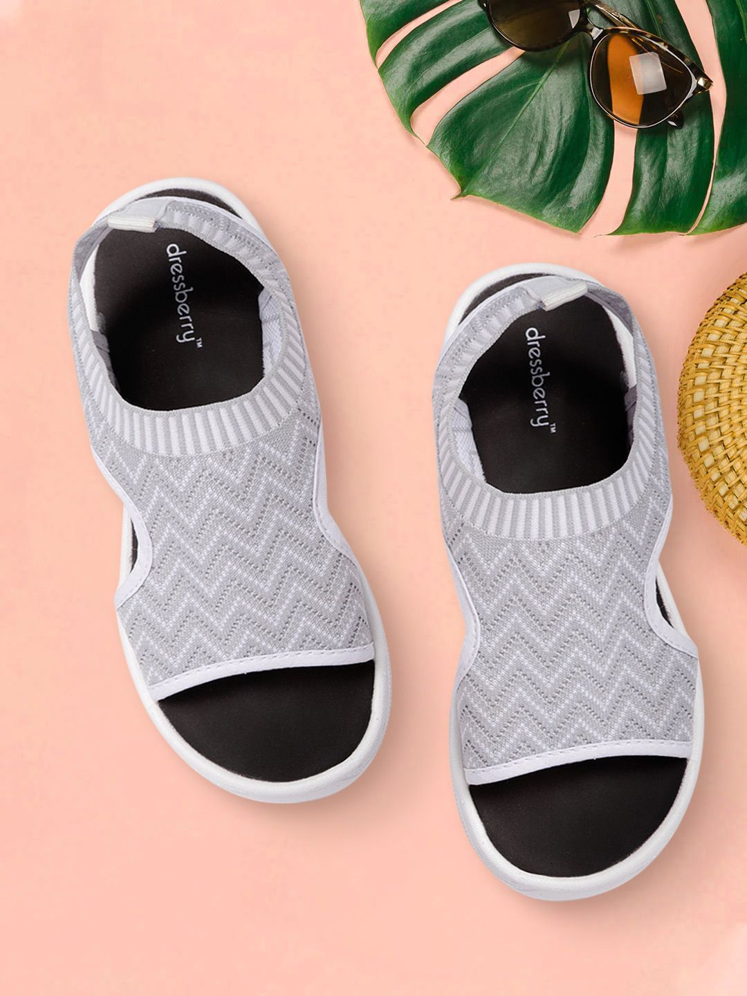 DressBerry Women Grey & White Woven Design Sports Sandals Price in India