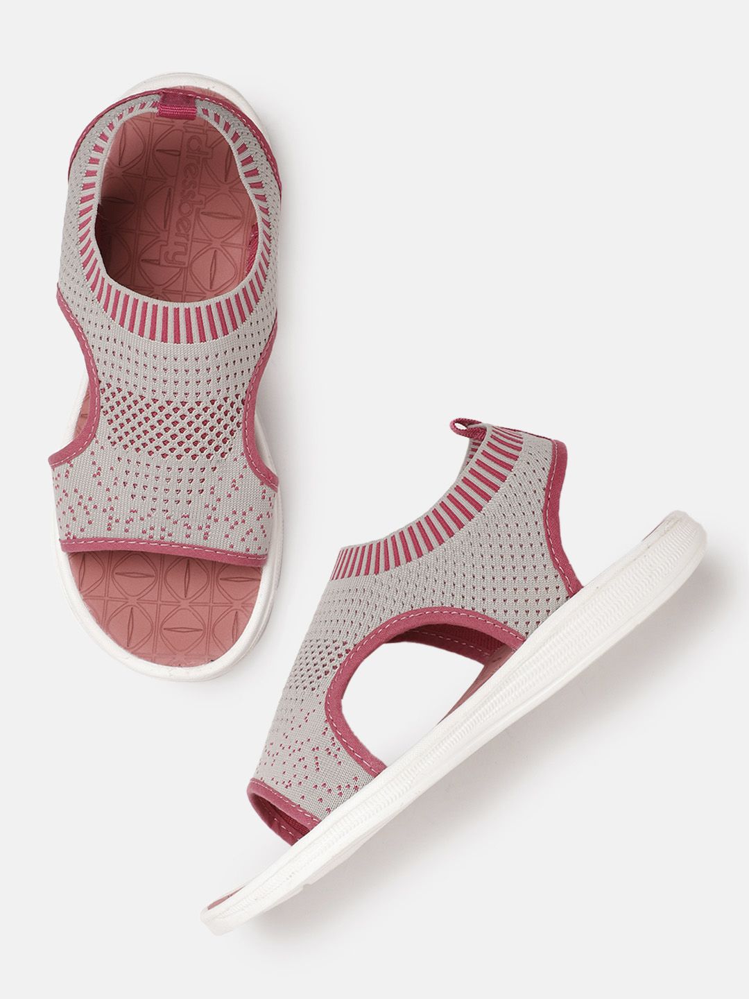 DressBerry Women Grey & Pink Woven Design Solid Sports Sandals Price in India