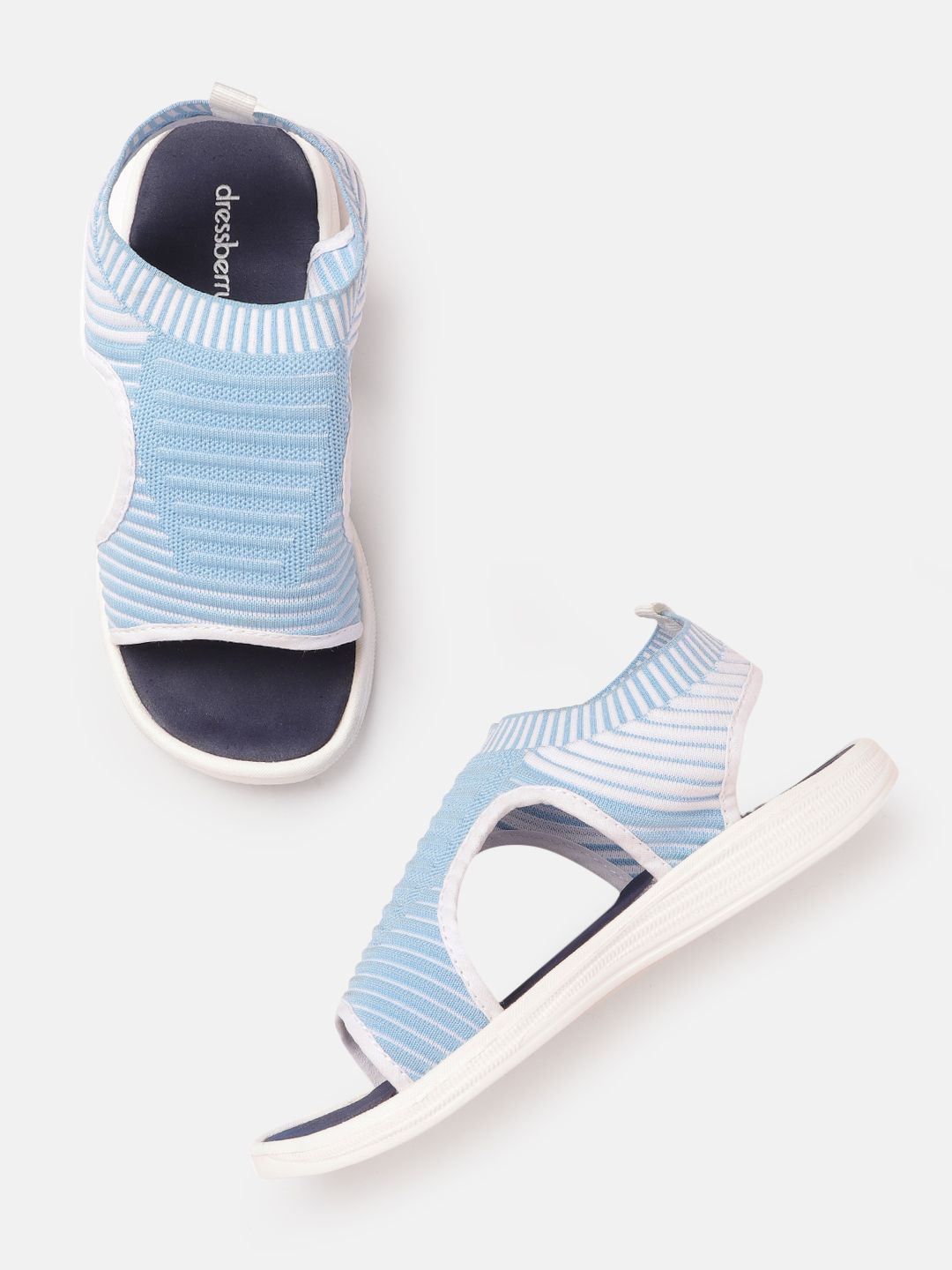 DressBerry Women Blue & White Striped Sports Sandals Price in India