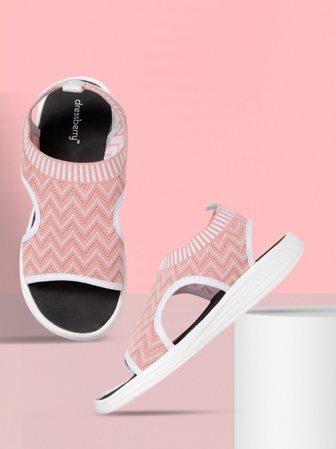 DressBerry Women Peach-Coloured & White Woven Design Sports Sandals Price in India