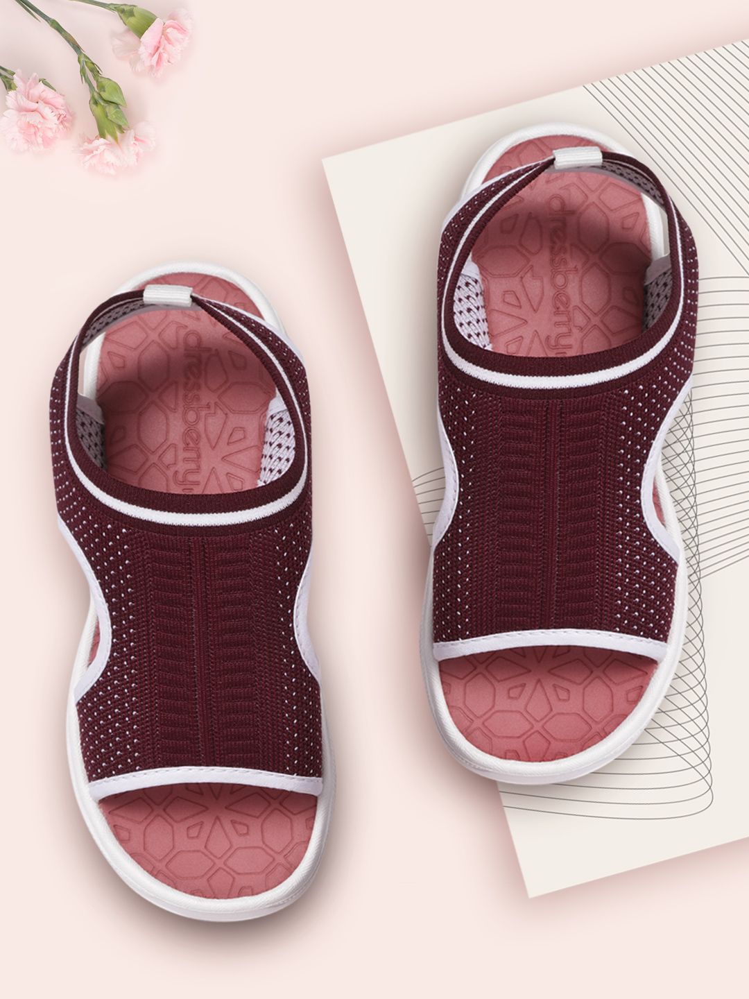 DressBerry Women Maroon & White Woven Design Sports Sandals Price in India
