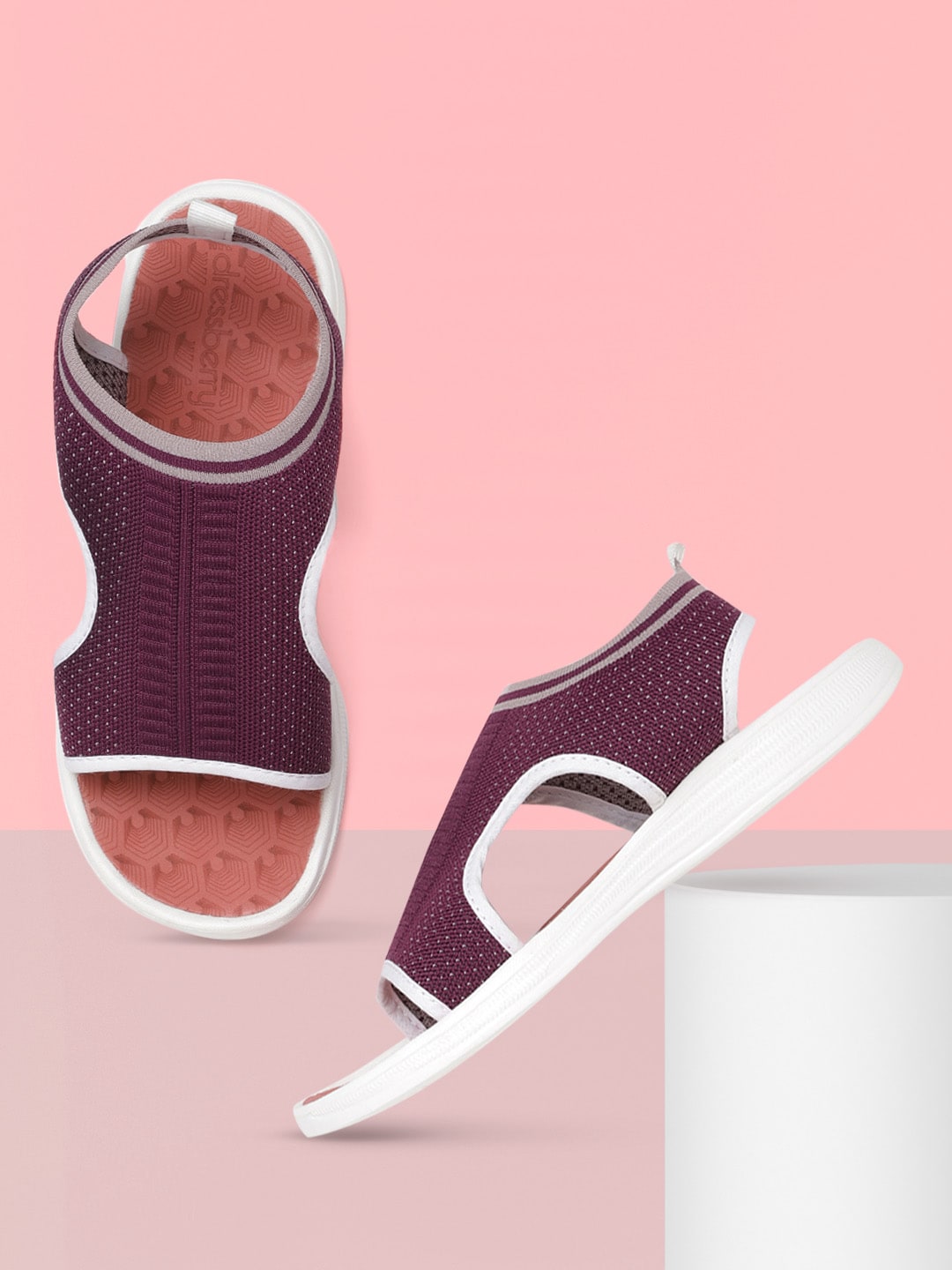 DressBerry Women Burgundy & Grey Self-Design Sports Sandals Price in India