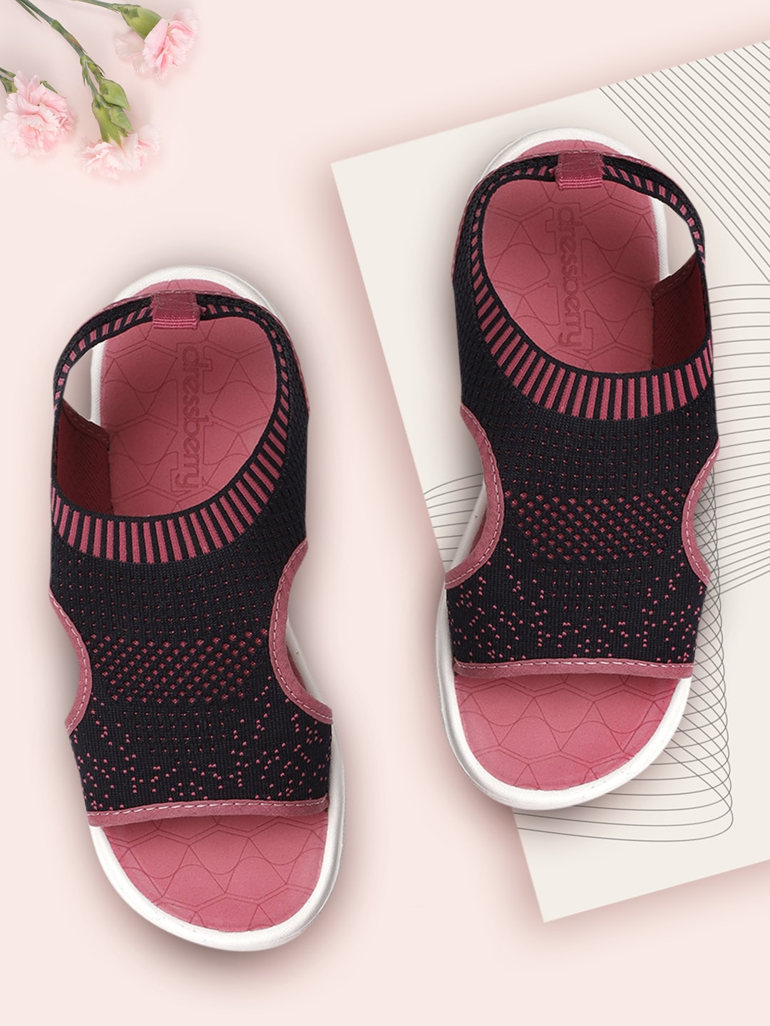 DressBerry Women Navy Blue & Pink Woven Design Sports Sandals Price in India