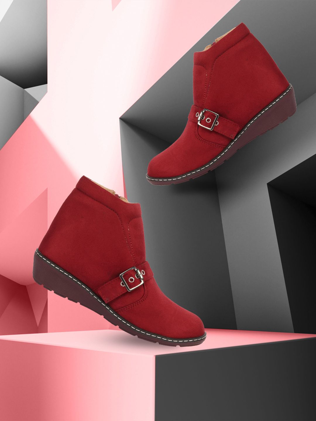 Alishtezia Women Red Suede Flat Boots Price in India