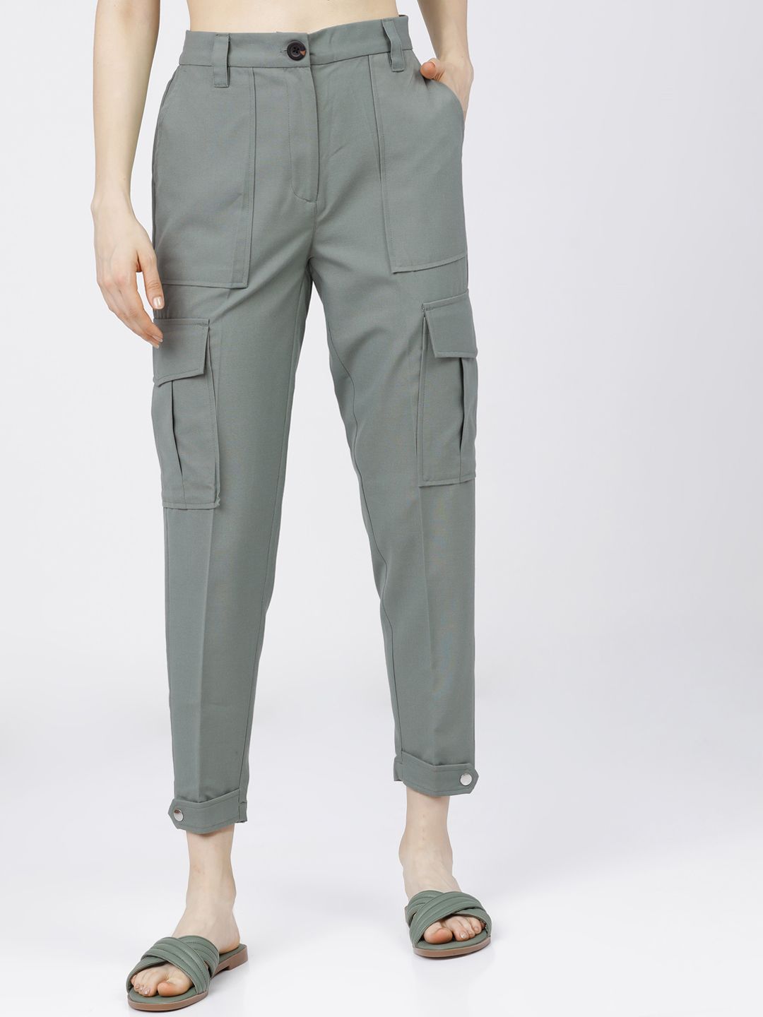 Tokyo Talkies Women Mint Green Tapered Fit Cargos Trousers Price in India