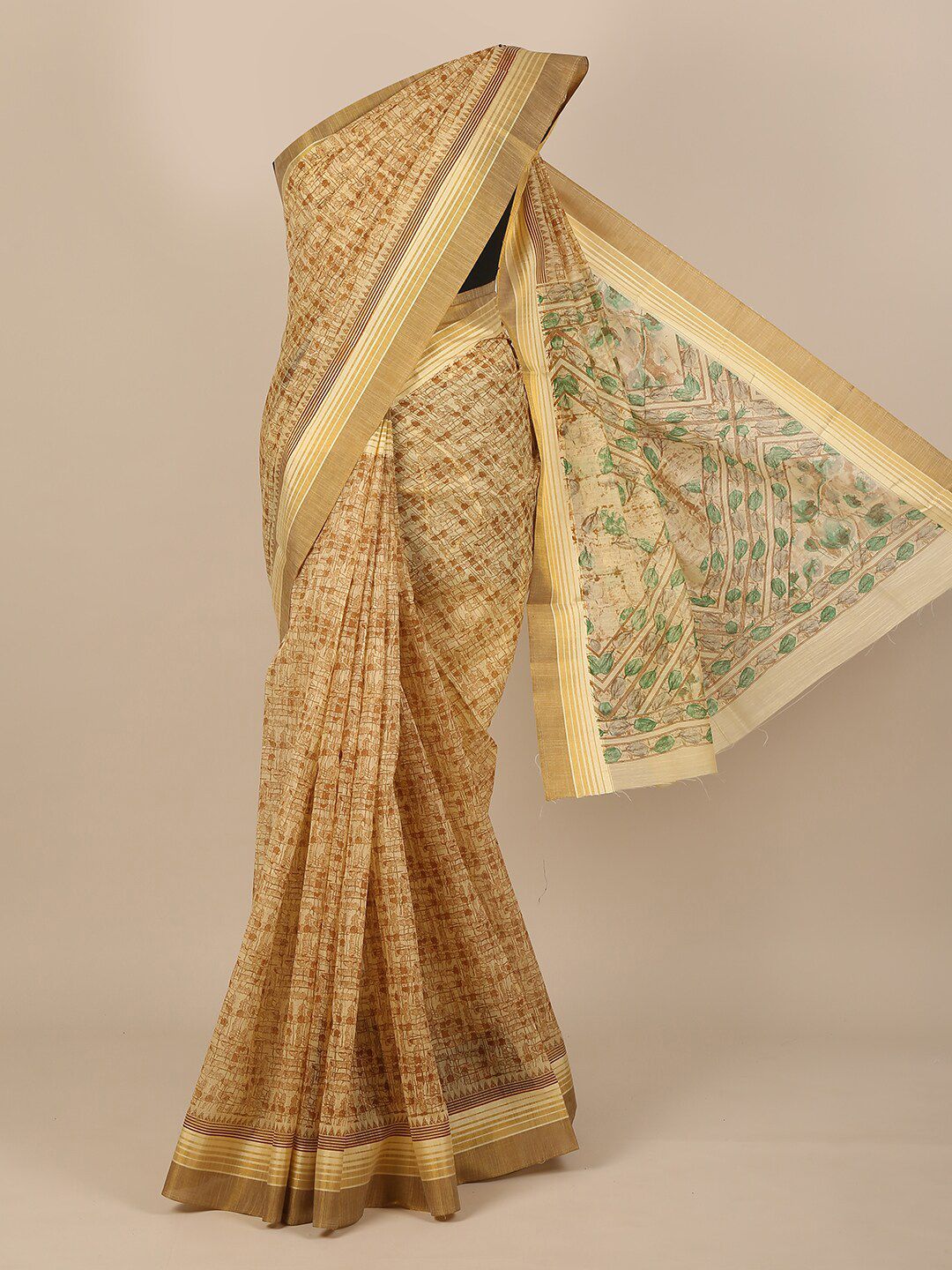 Pothys Brown & Beige Printed Saree