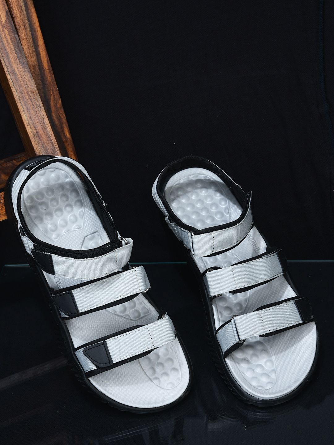Liberty Men Grey & Black Mesh Sports Sandals