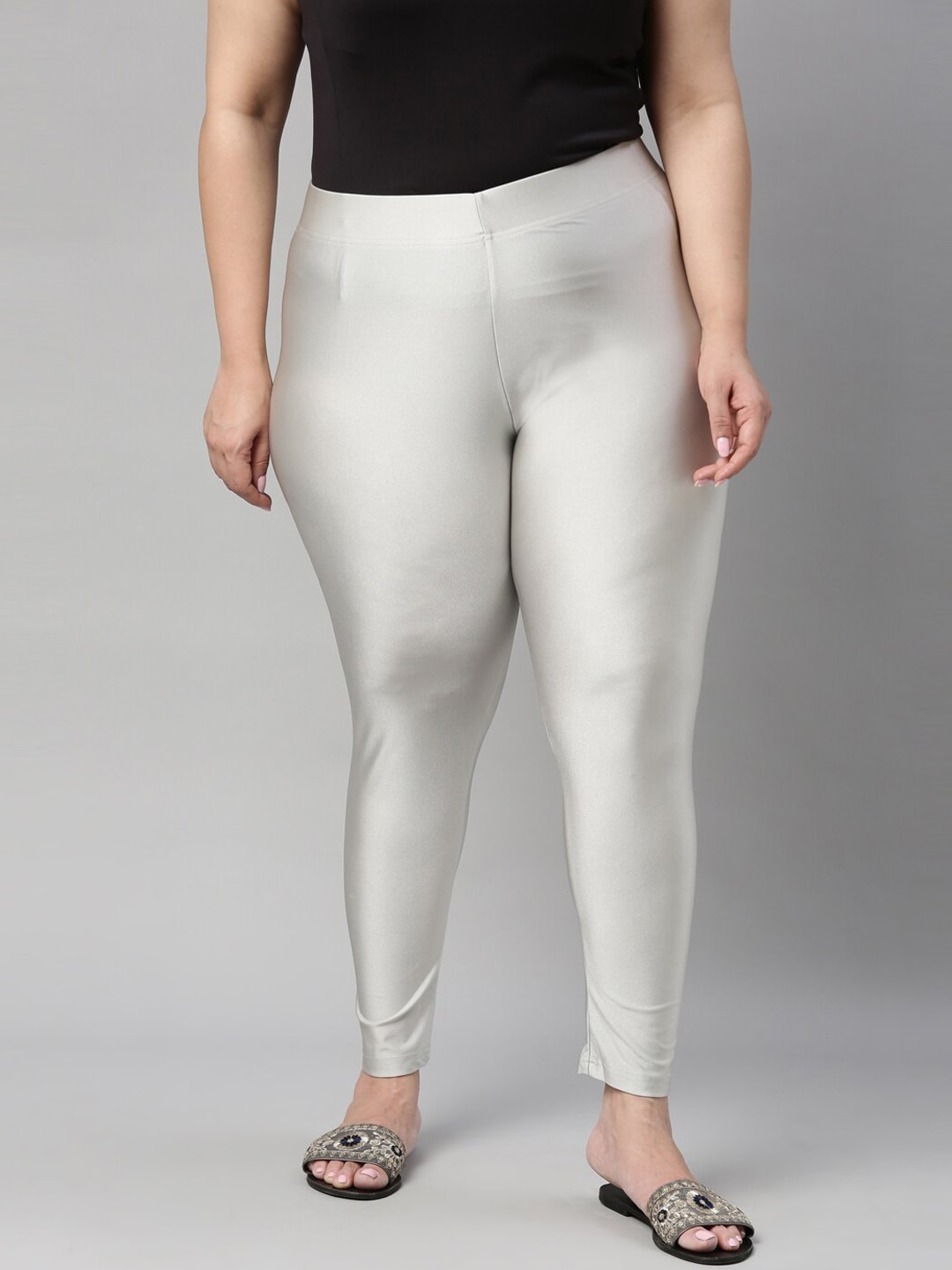 Go Colors Women Silver-Colored Solid Ankle-Length Leggings Price in India