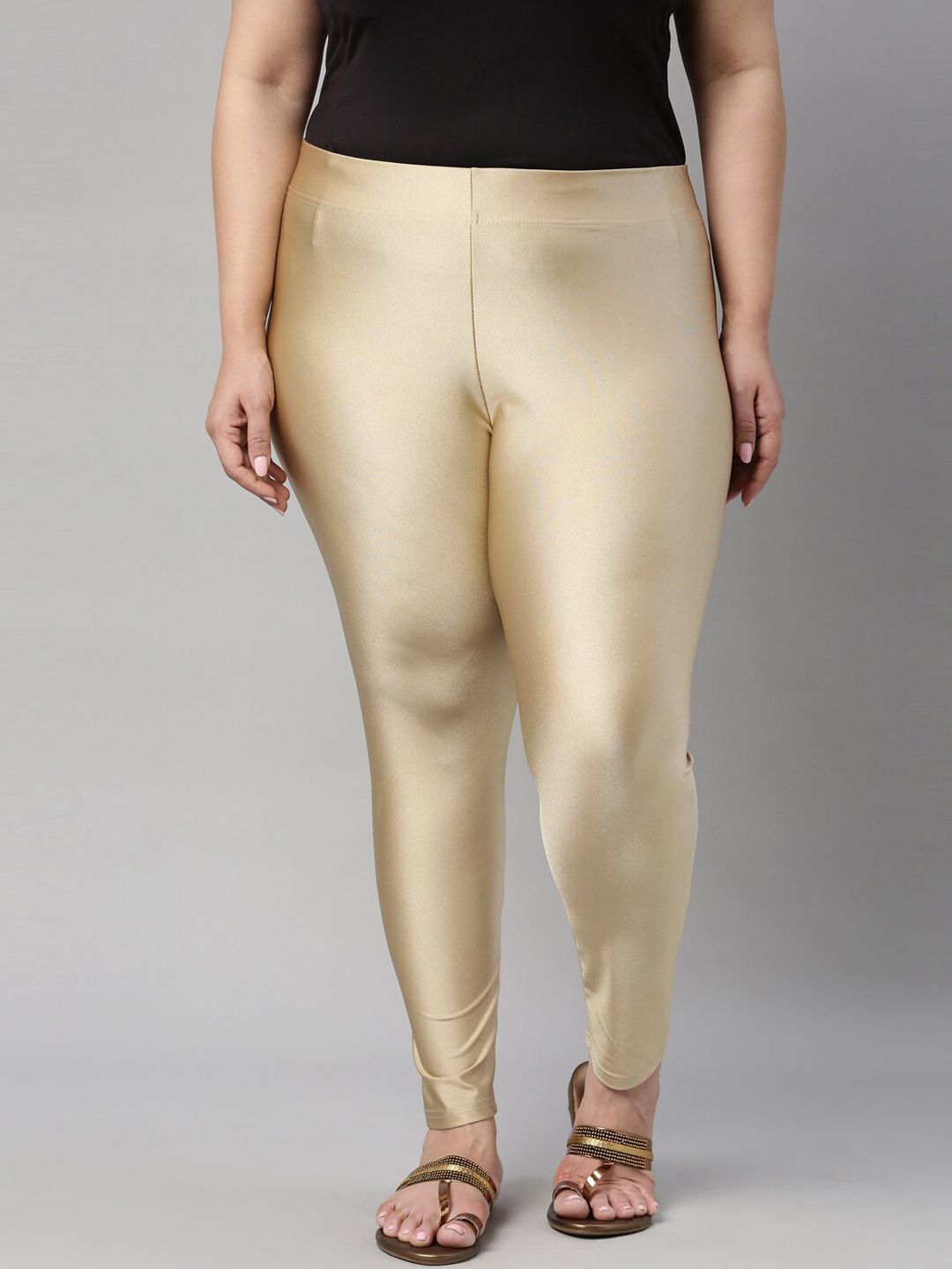 Go Colors Women Gold-Colored Solid Plus Size Ankle-Length Leggings Price in India