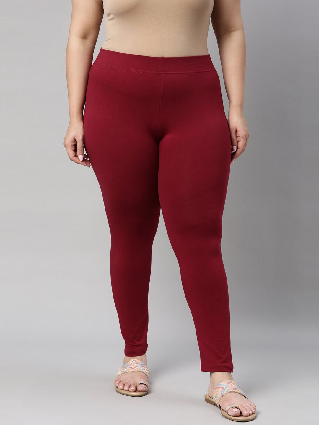 Go Colors Women Maroon Solid Ankle-Length Leggings Price in India
