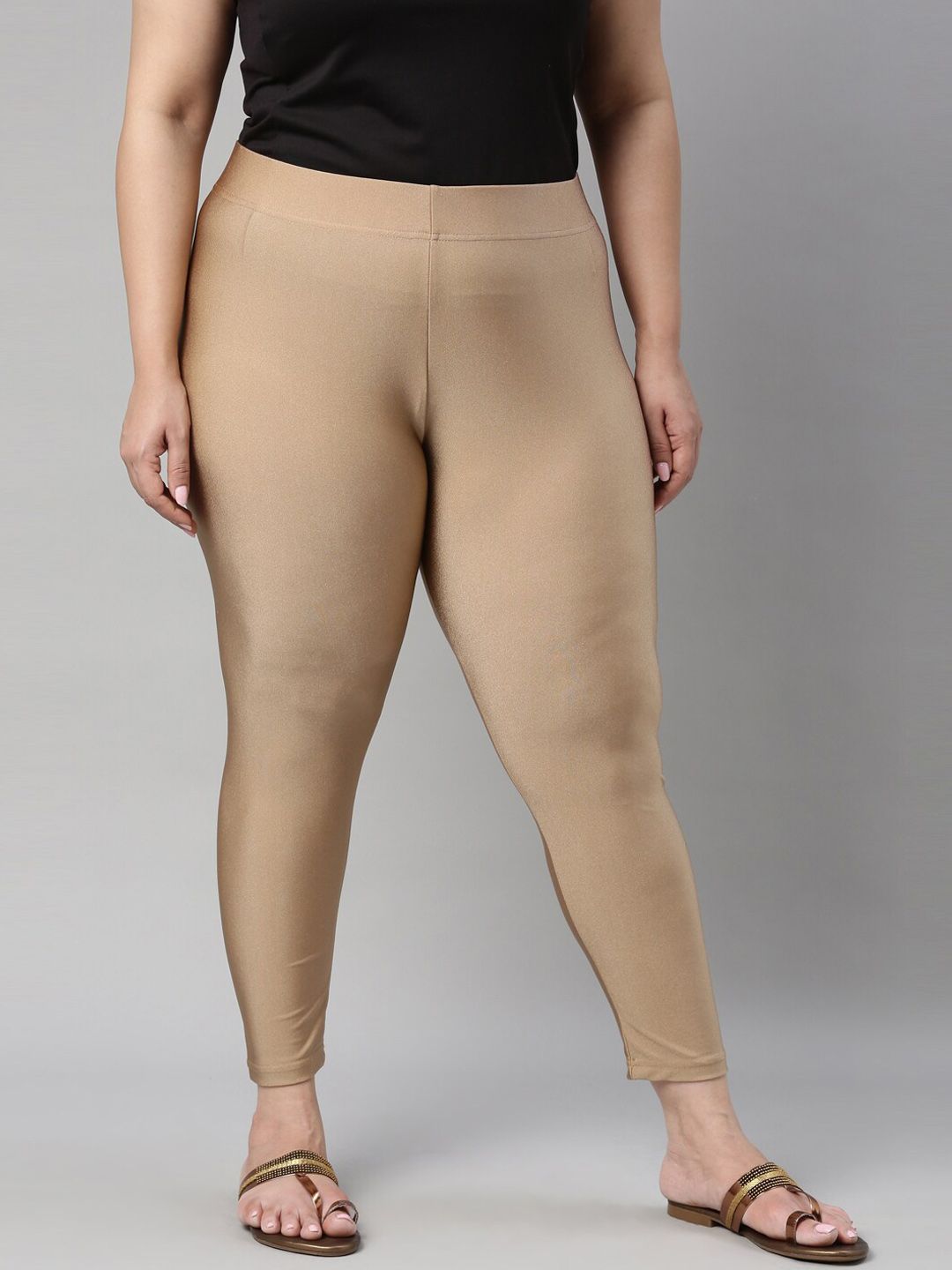 Go Colors Women Gold-Coloured Plus Size Solid Ankle-Length Leggings Price in India