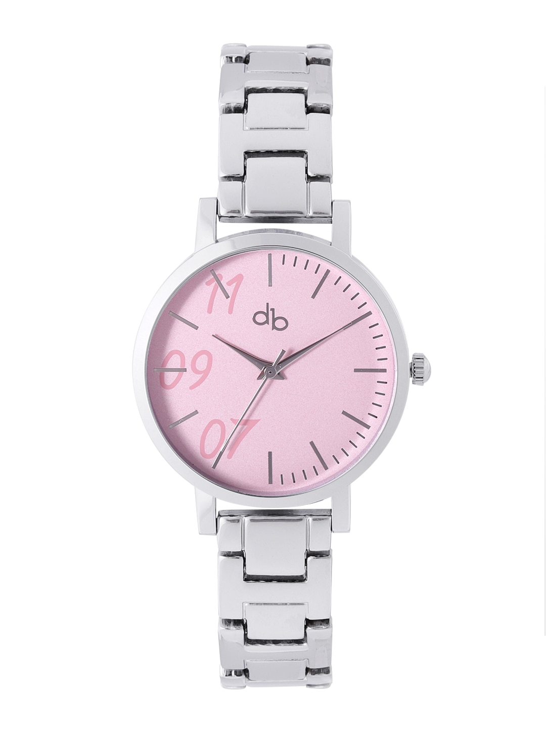 DressBerry Women Pink Dial & Silver-Toned Bracelet Style Straps Analogue Watch DB-SS21-4B Price in India