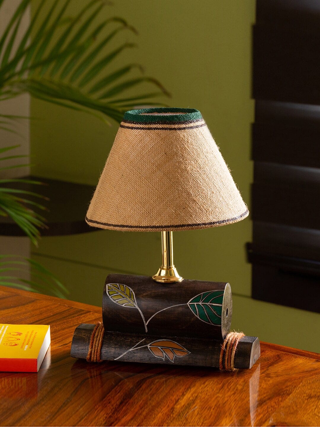 ExclusiveLane Brown & Black Contemporary Wooden Hand-Painted Bedside Standard Table Lamp Price in India
