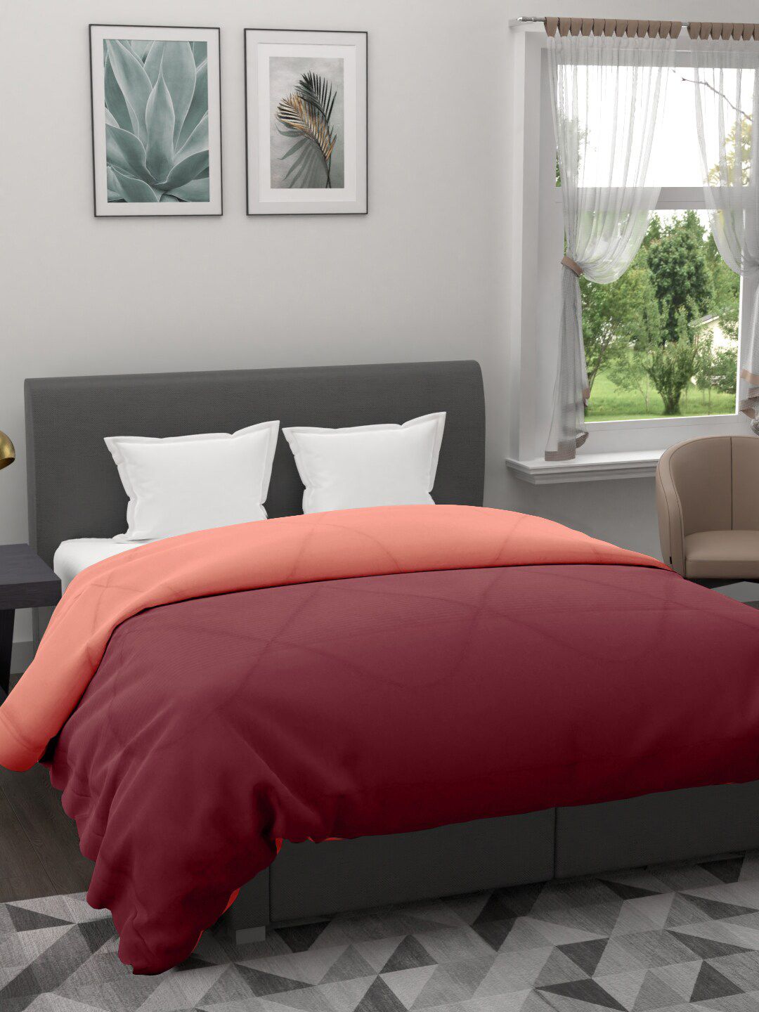 Clasiko Maroon & Peach-Coloured Solid AC Room 120 GSM Double Bed Quilt Price in India