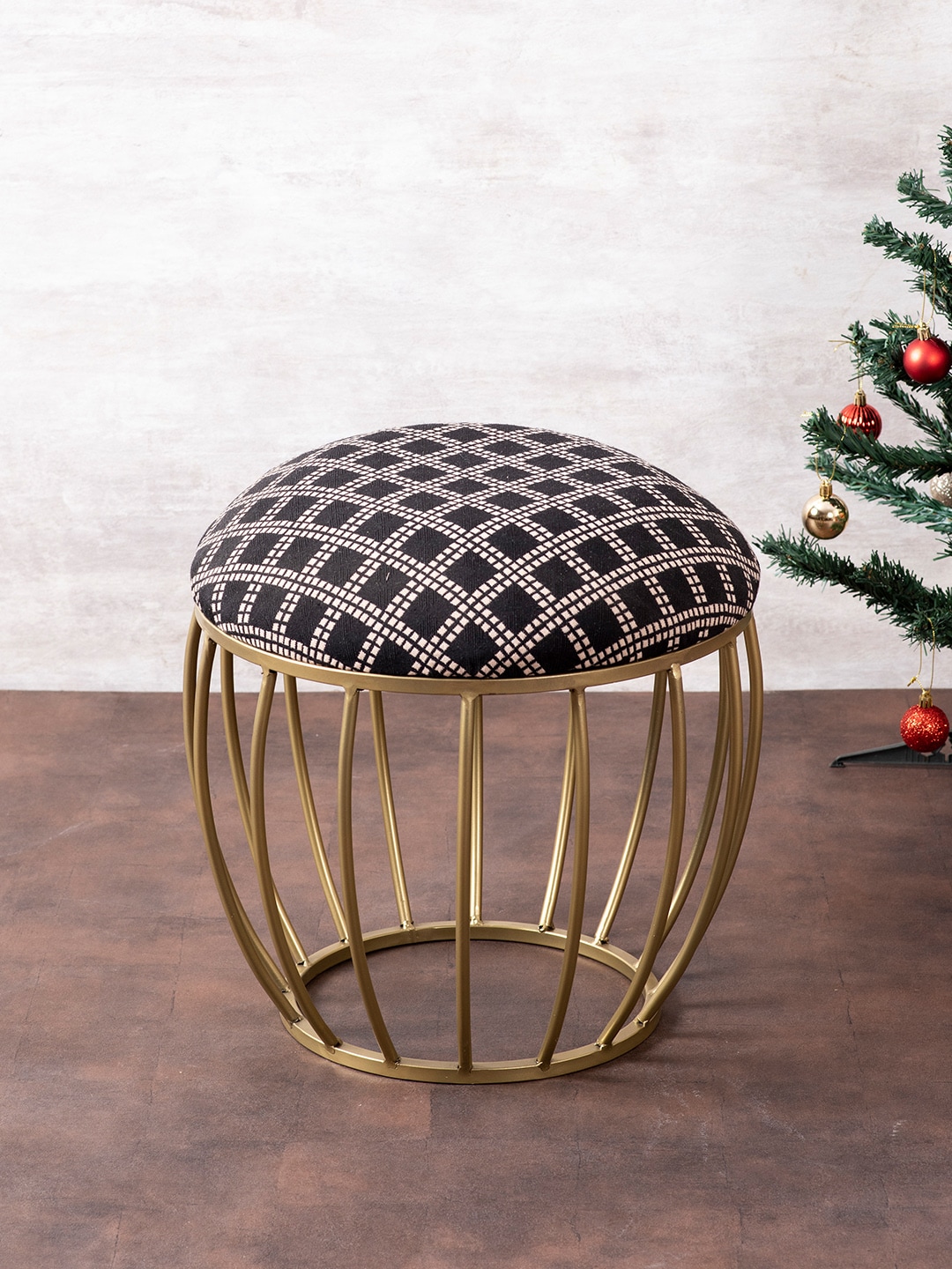 nestroots Black Round Shape Matallic Cage Pouffe Ottoman Price in India