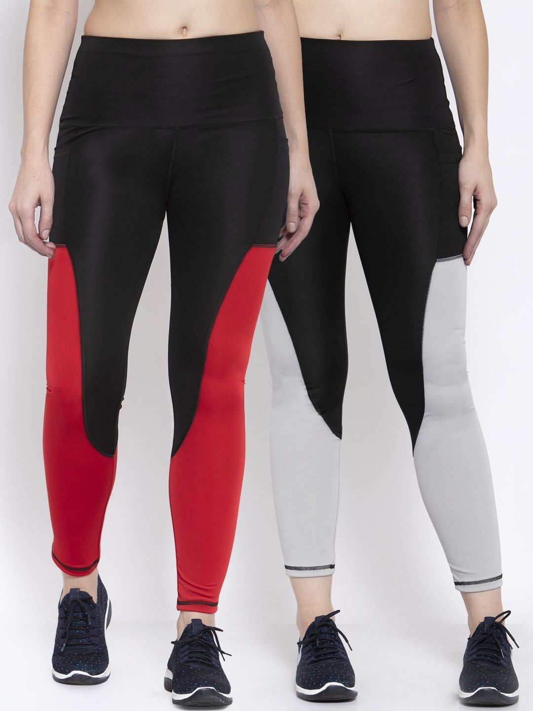 CUKOO Black & Red Set of 2 Gym/ Yoga Track Pants Price in India