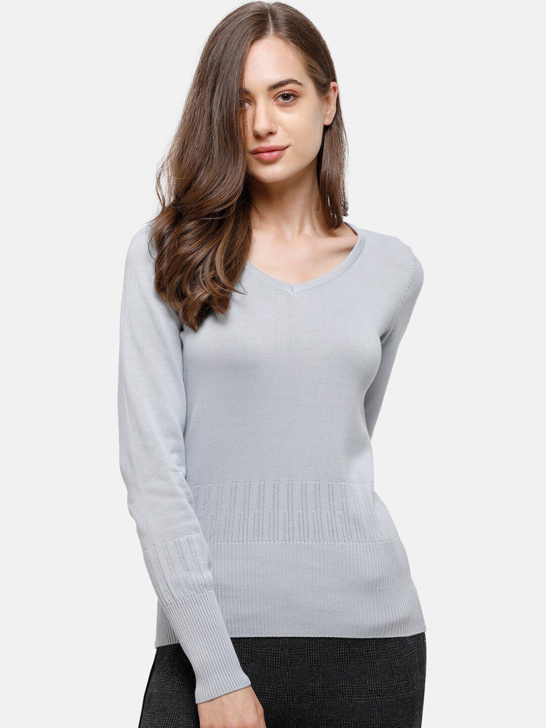 98 Degree North Women Grey Striped Sweater Vest Price in India