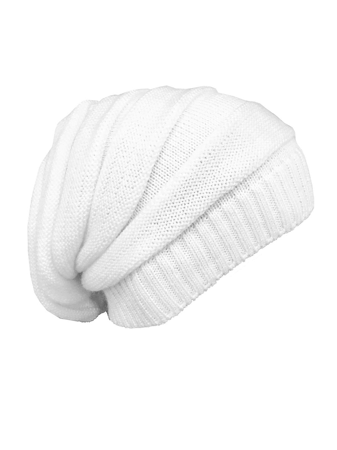 Gajraj Unisex White Knitted Woolen Slouchy Beanie Price in India