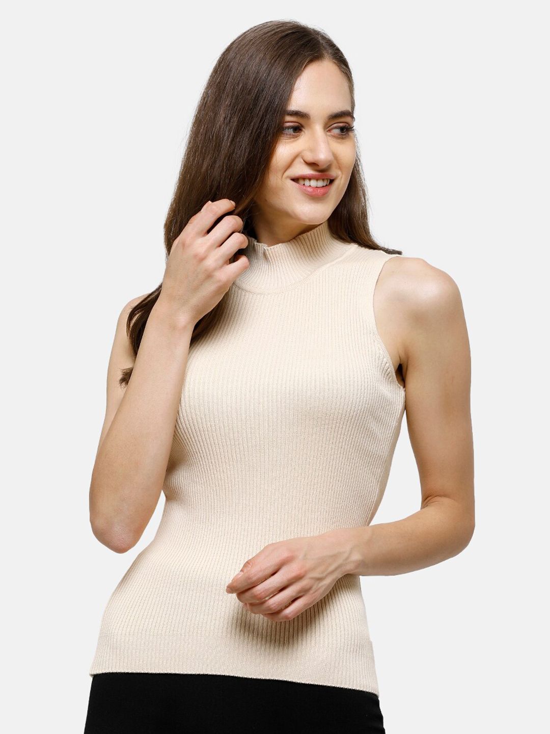 98 Degree North Women Cream-Coloured cotton Pullover sleeveless top Price in India
