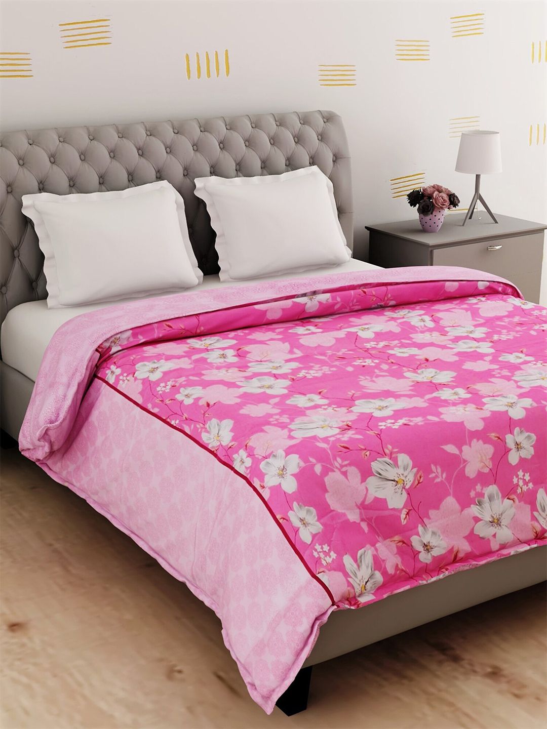 Salona Bichona Pink & White Floral AC Room 120 GSM Double Bed Dohar Price in India