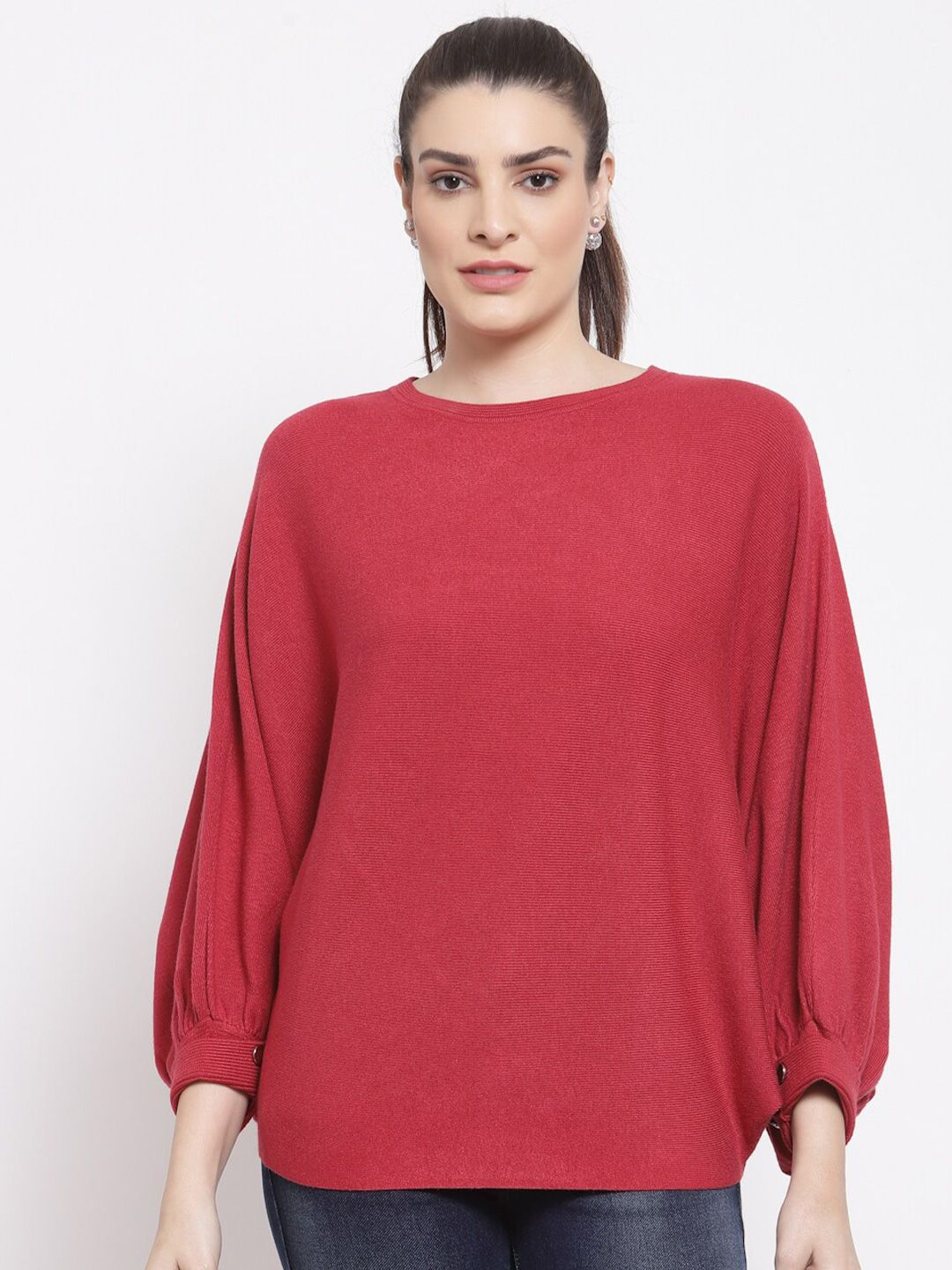 Mafadeny Women Maroon Pullover with Dolman Long Sleeves Price in India