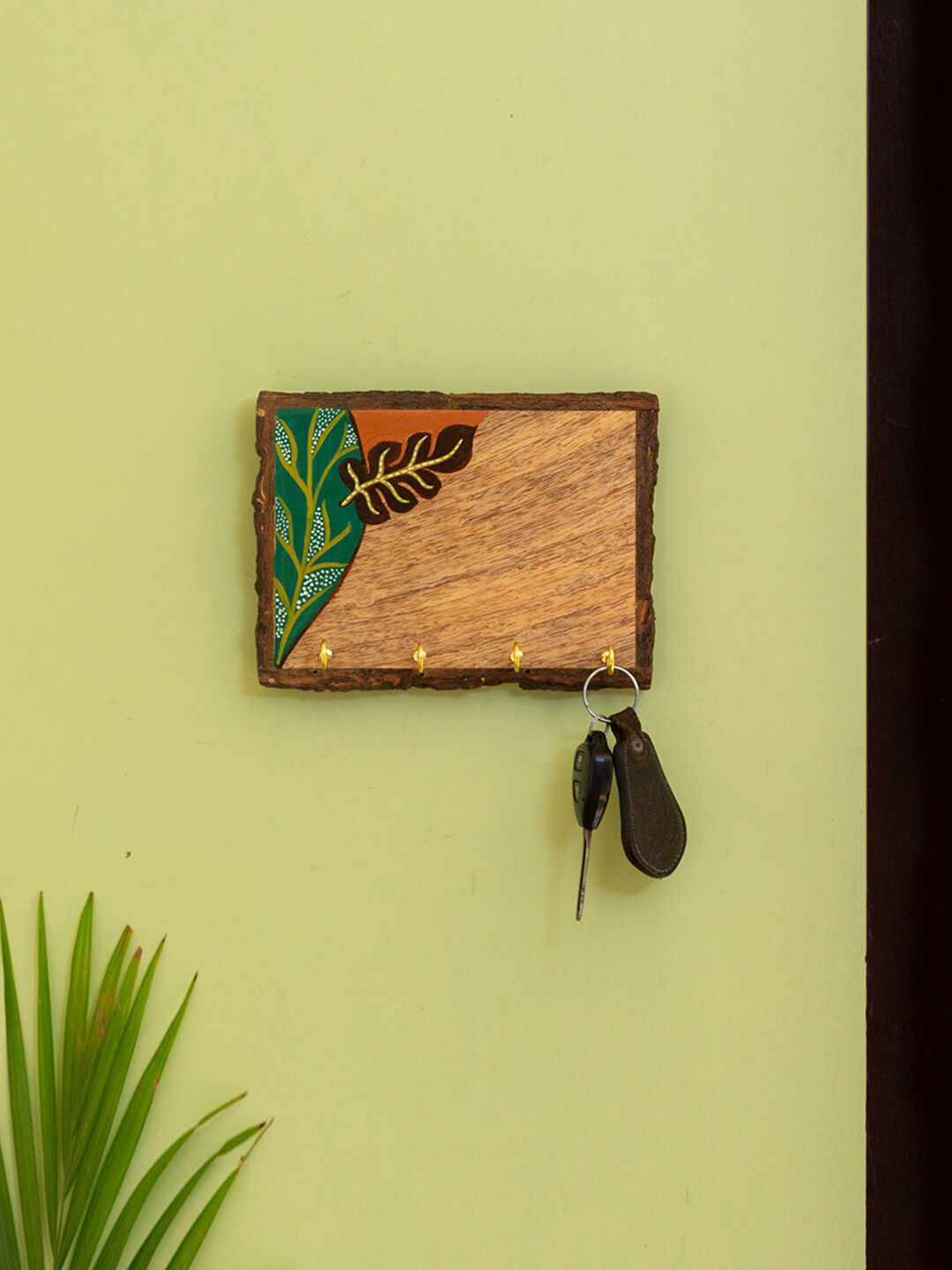 ExclusiveLane Brown & Green Hand-Painted Wooden Key Holder Price in India