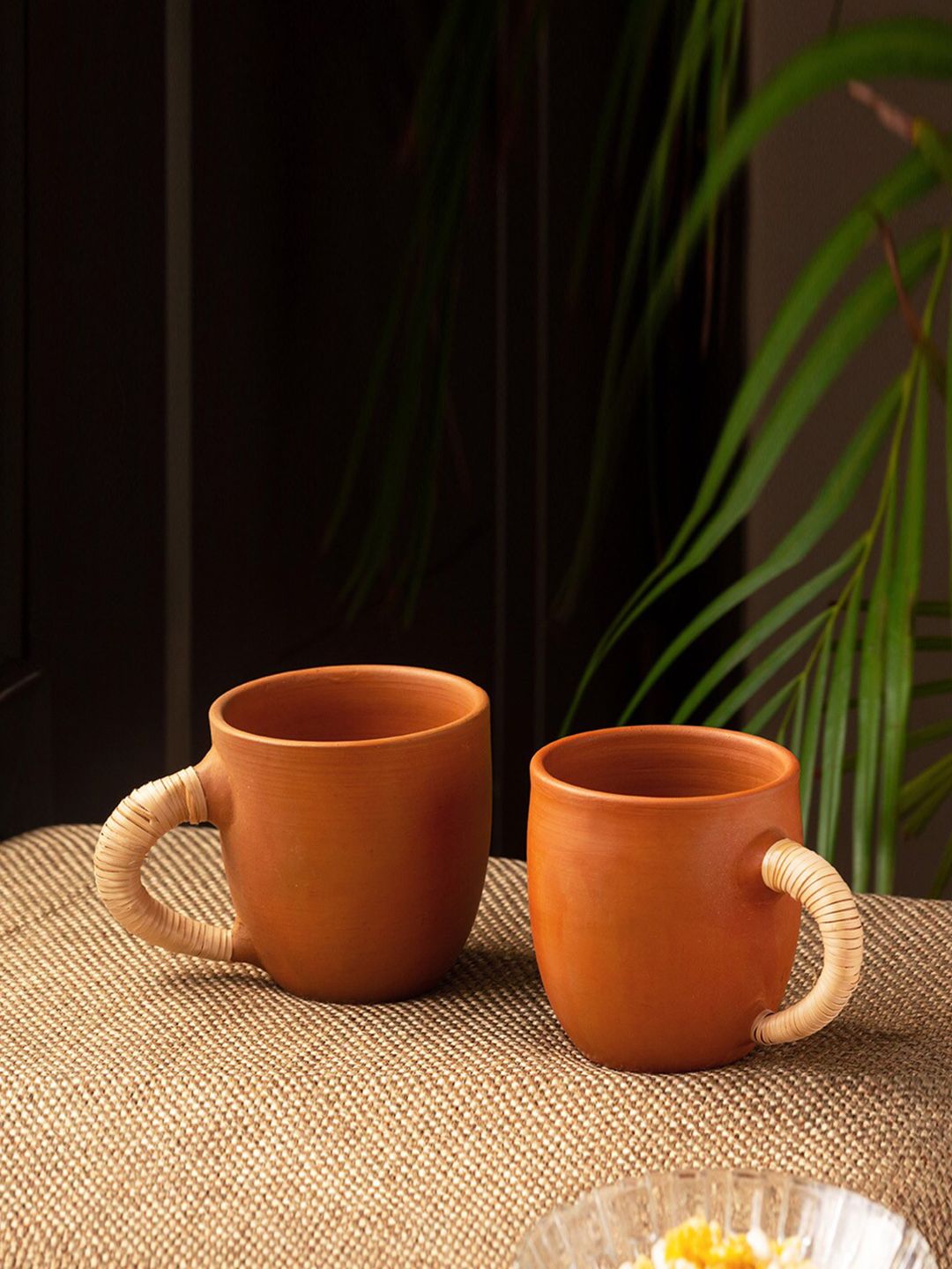 ExclusiveLane Tan Brown 2 Pieces Handcrafted Solid Terracotta Matte Coffee Mugs Price in India