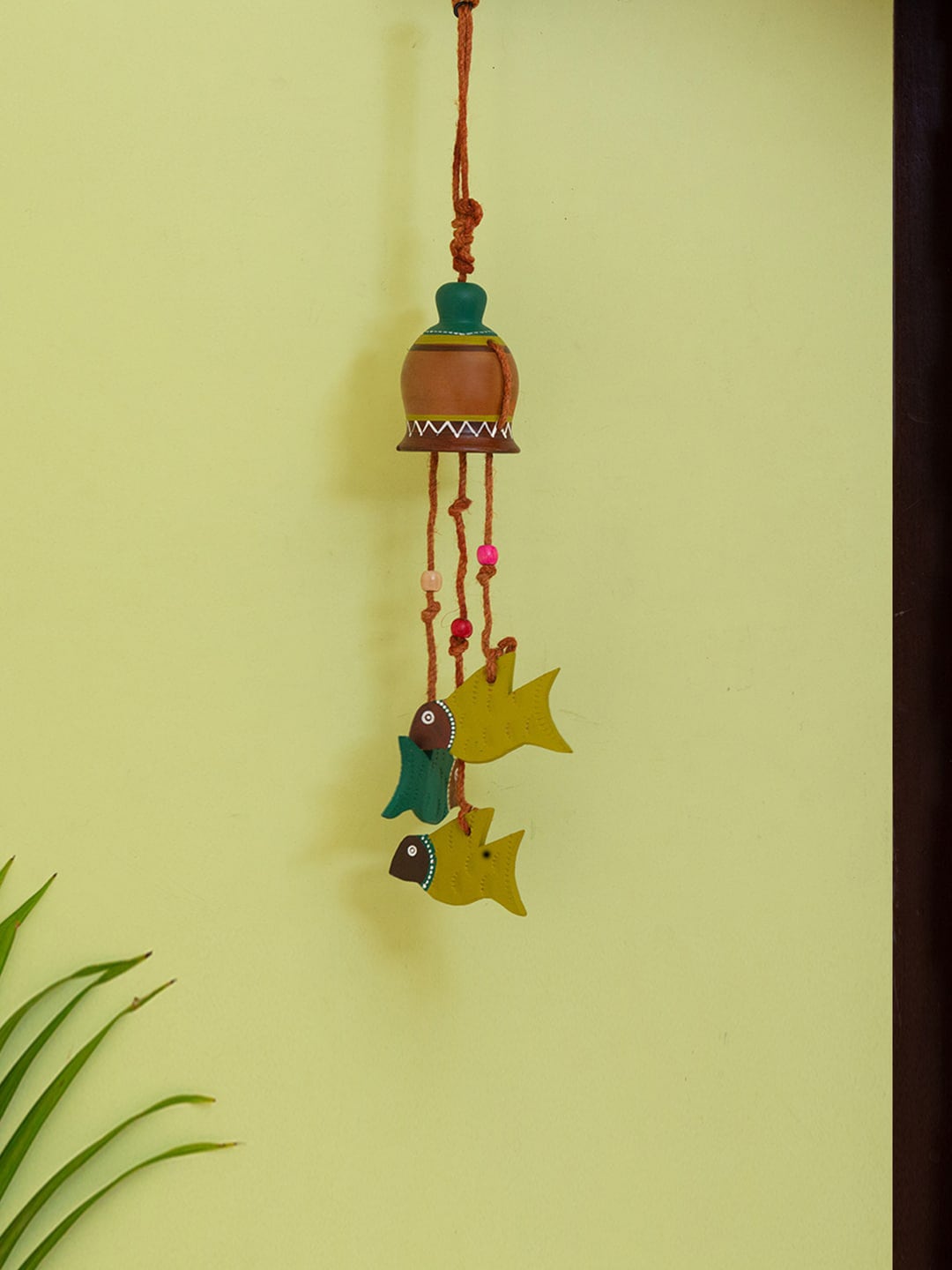 Exclusive Lane Brown & Green Hand-Painted Terracotta Wind Chime Price in India