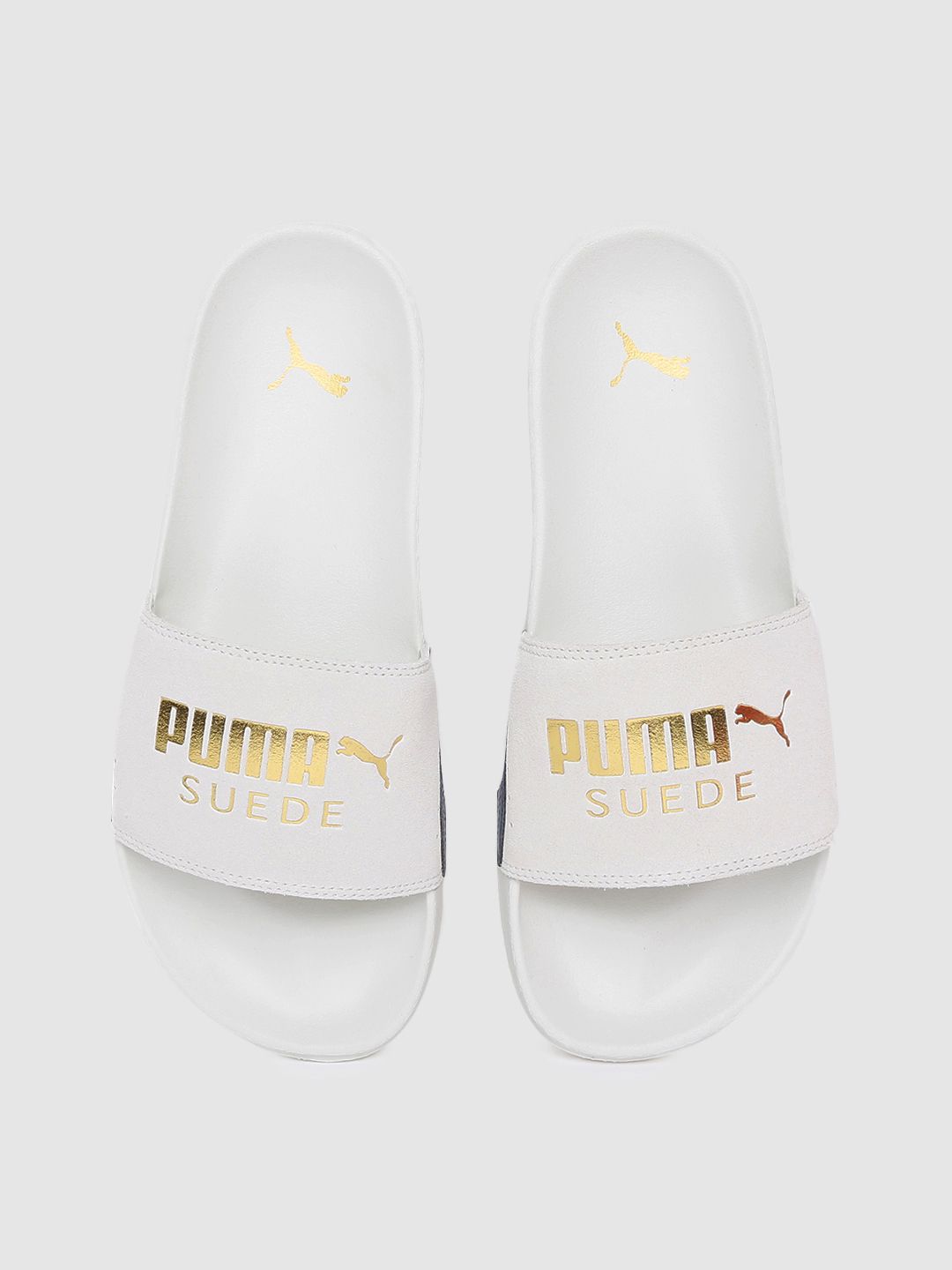 Puma Unisex White & Gold-Toned Leadcat FTR Classic Logo Printed Sliders Price in India