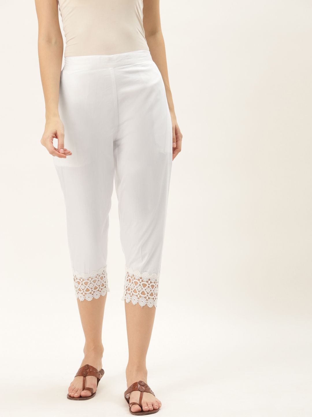 RIVI Women White Easy Wash Trousers Price in India