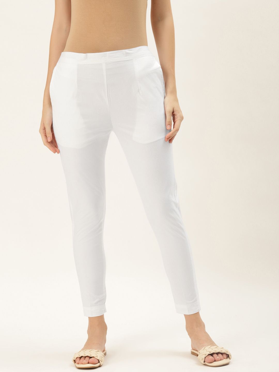 RIVI Women White Easy Wash Trousers Price in India