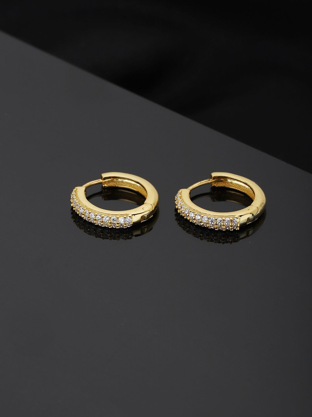 Carlton London Gold-Plated CZ Studded Circular Handcrafted Huggie Hoop Earrings Price in India