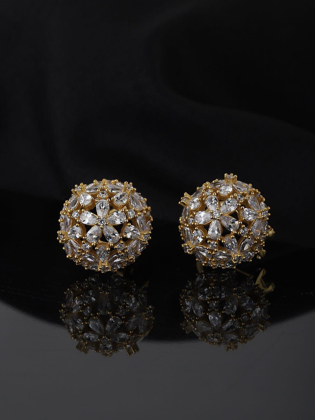 Carlton London Gold-Toned Floral Studs Earrings Price in India