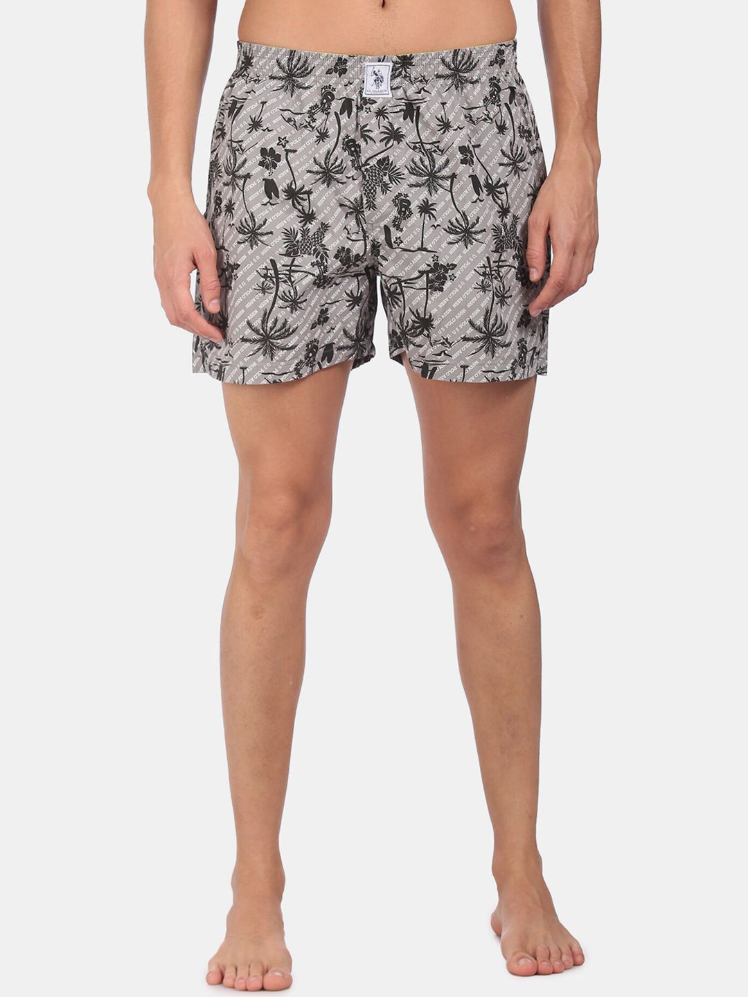 U.S. Polo Assn. Men Grey & Black Printed Pure Cotton Boxer